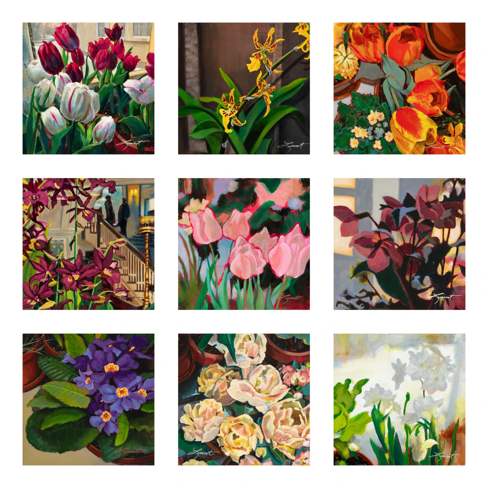 Painting grid of flower studies